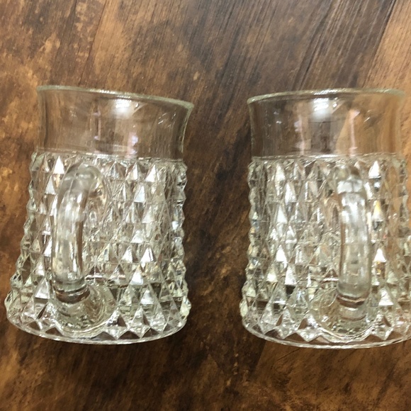 S/2 Heavy Diamond Point Cut Glass Mugs Steins for coffee, beer, hot toddy, latte - Picture 5 of 11